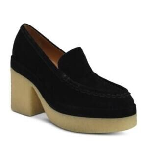 Marc Fisher Lina Platform Loafers 11 Black Suede NWOT Heels Pumps 90s Y2K